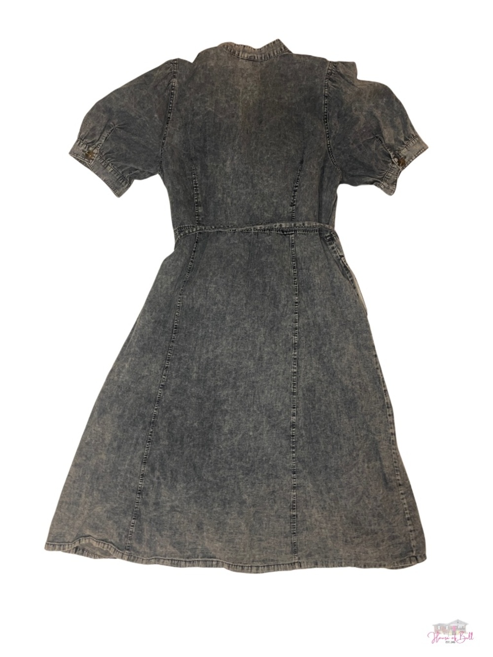Who What Wear Acid Wash Denim Puff Sleeve Midi Dress XL Button Down Belted - Picture 2 of 6